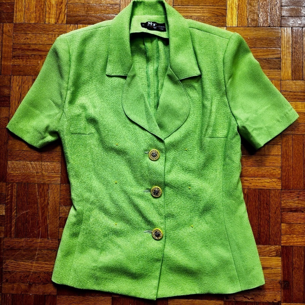 Adorable lime green blazer short sleeve , yellow tiny beads